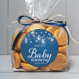 Blue Rustic Wood Mason Burk Ljus Baby Shower Runt Klistermärke