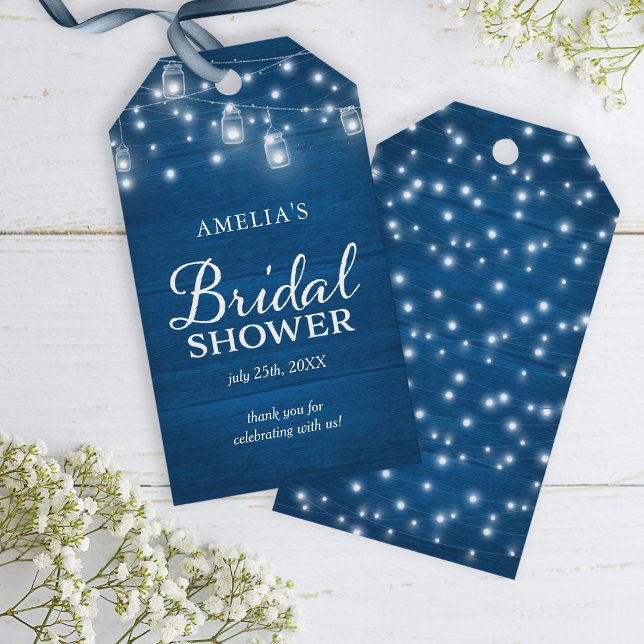 Blue Rustic Wood Mason Burk Ljus Möhippa Presentetikett (Skapare uppladdad)