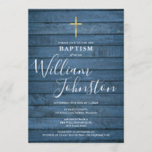Blue Rustic Wood Script Baptism Christening