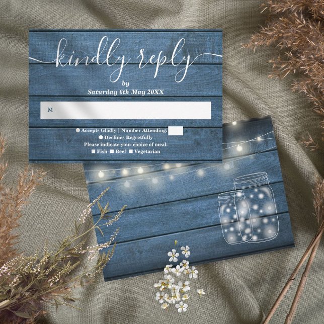 Blue Rustic Wood String Ljus Mason Burk OSA Kort (Skapare uppladdad)