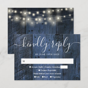 Blue Rustic Wood String Ljus Westernare Bröllop OSA Kort