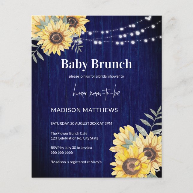 Blue Rustic Wood Sunsun Ljus Baby Shower (Framsida)
