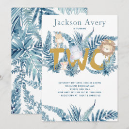 Blue Safari Animals andra födelsedag Inbjudningar