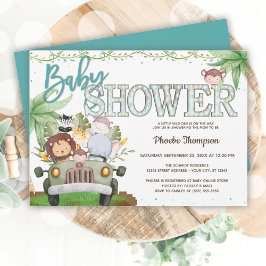 Blue Safari Animals Baby Shower Inbjudningar