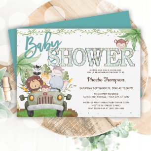Blue Safari Animals Baby Shower Inbjudningar