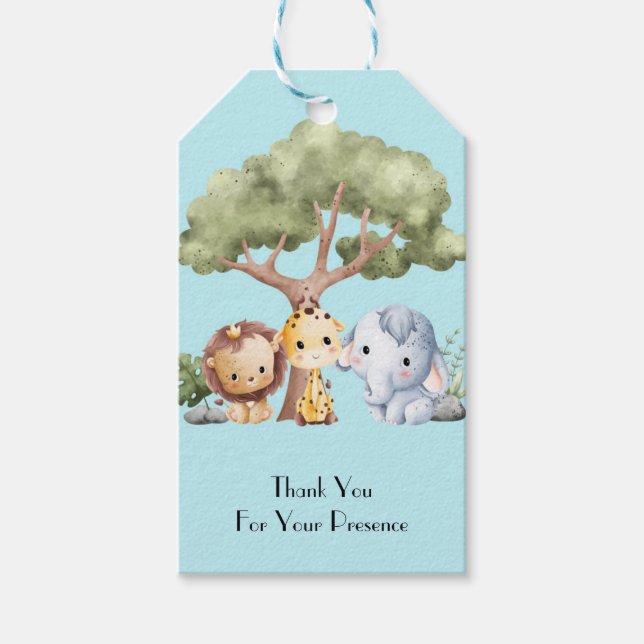 BLUE SAFARI BABY SHOWER PRESENTETIKETT (Framsidan)