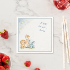 Blue Safari Cute Lion Elephant Giraffe Kids    Pappersservett