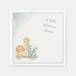 Blue Safari Cute Lion Elephant Giraffe Kids    Pappersservett