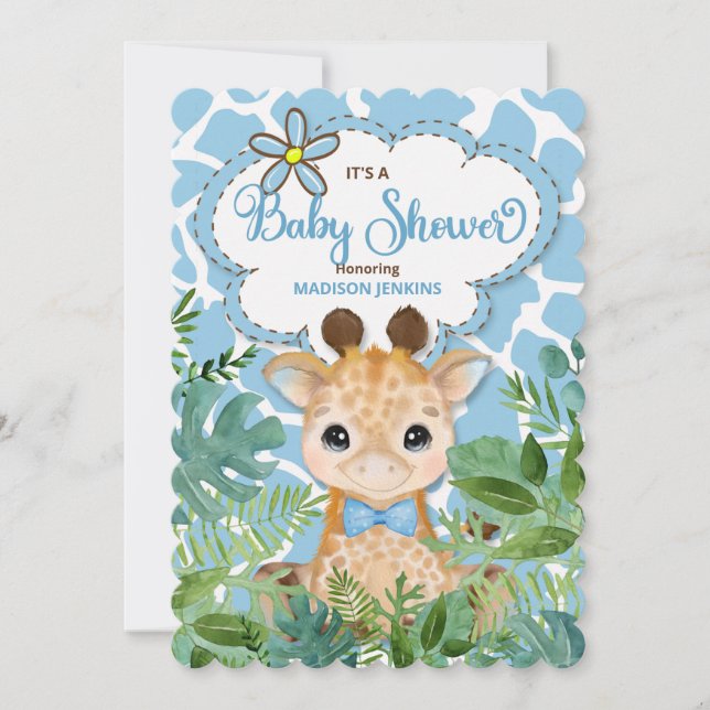 Blue Safari Giraffe Baby Shower-inbjudan Inbjudningar (Framsida)