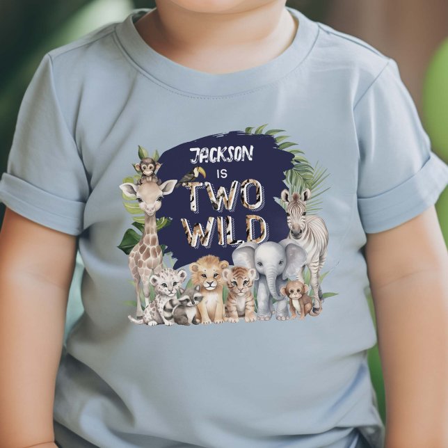 Blue Safari Jungle Två Vilder Boy 2nd Birthday MÄR T Shirt (Blue Safari Themed, Two Wild 2nd birthday T-shirt)