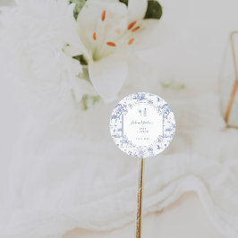 Blue Safari Toile de Jouy | Baby Shower Runt Klistermärke