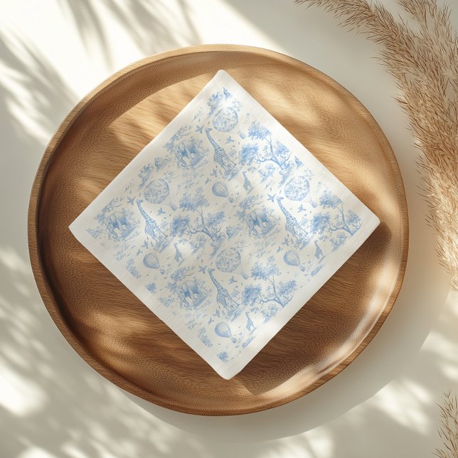 Blue Safari Toile De Jouy Boy Baby Shower Pappersservett (Skapare uppladdad)