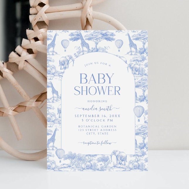 Blue Safari Toile De Jouy Boy Shower Inbjudningar (Skapare uppladdad)