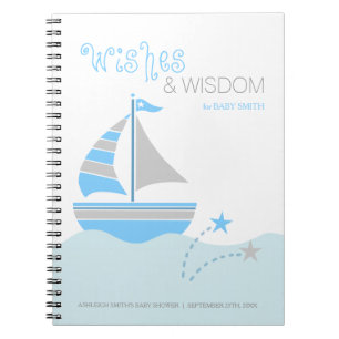 Blue Sailboat Nautical Boy Baby Shower Guest Bok Anteckningsbok Med Spiral