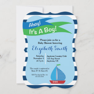 Blue Sailboat Nautical Boy Baby Shower Inbjudningar