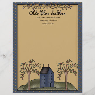 Blue Saltbox House med primitive Stars & Berries Brevhuvud