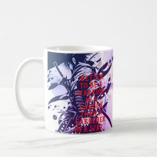 Blue Samurai & Cherry Blossom Ink Art Motivational Kaffemugg