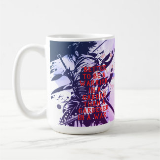 Blue Samurai & Cherry Blossom Ink Art Motivational Kaffemugg