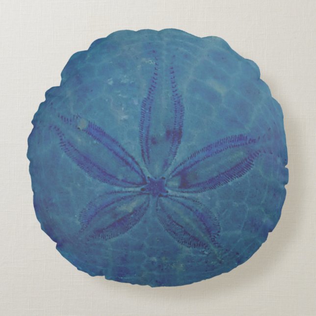 Blue Sand Dollar Nautical Coastal Rund Kudde (Framsidan)