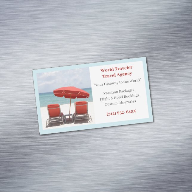 Blue Sand Red Chairs Agency Travel Agent Beach Magnetiska Visitkort (In Situ)