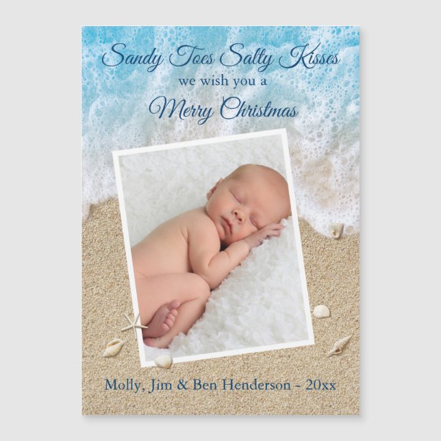 Blue Sandy Toes Salty Kisses God jul Magnet (Framsida)