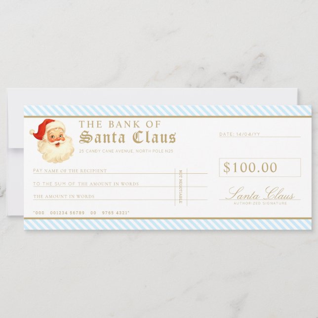 Blue Santa Cheque Gift Voucher Card Inbjudningar (Framsida)