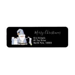 Blue Santa Gnome med Stocking & Gift Returadress Etikett