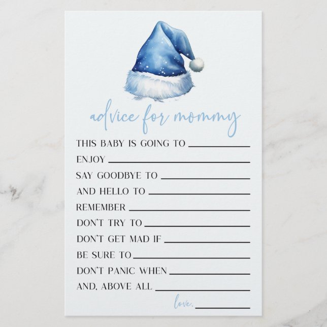 Blue Santa Hat Advice Baby Shower Spelaktivitet Brevpapper (Framsida)