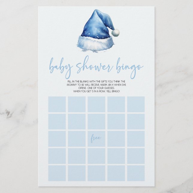 Blue Santa Hat jul Bingo Baby Shower Game Brevpapper (Framsida)