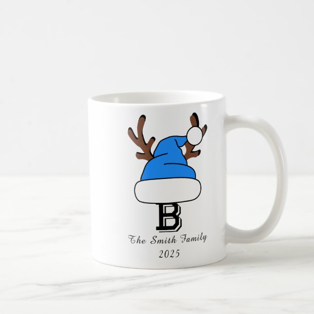 Blue Santa Hat Monogram-familjens jul Kaffemugg (Höger)