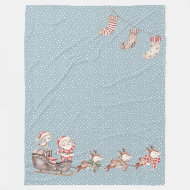 Blue Santa in Sleigh Fleece Blanket (Framsidan)
