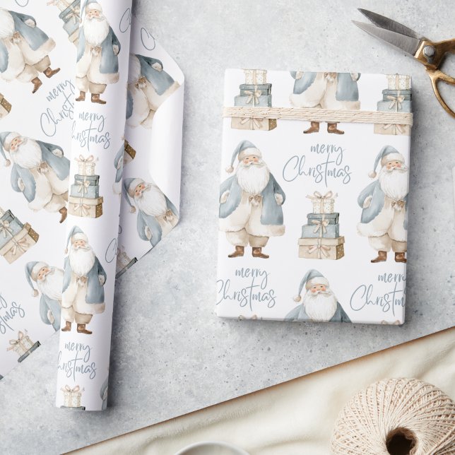 Blue Santa Merry Christmas  Presentpapper (Skapare uppladdad)