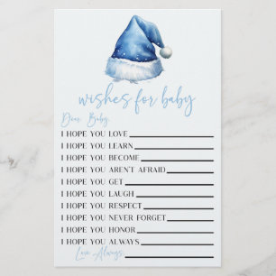 Blue Santa Önskemål for Baby Shower Activity Brevpapper