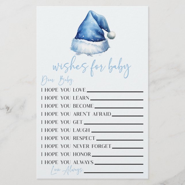 Blue Santa Önskemål for Baby Shower Activity Brevpapper (Framsida)