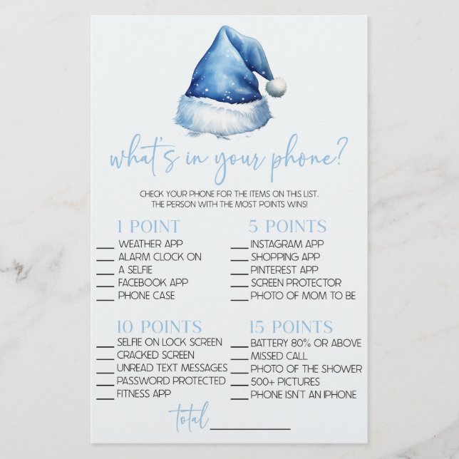 Blue Santa What's in your Mobilare Baby Shower Gam Brevpapper (Framsida)