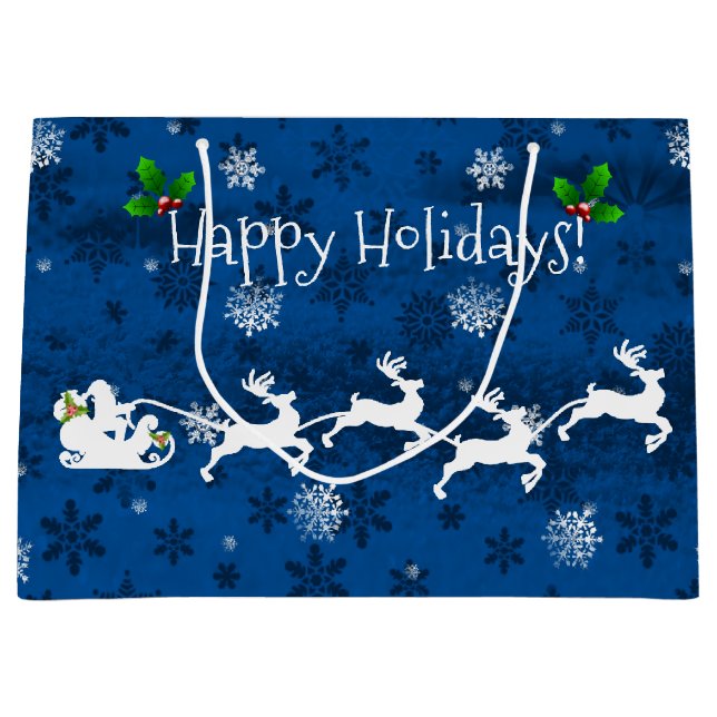 Blue Santa's Sleigh and Reindeer Gift Bag (Framsidan)