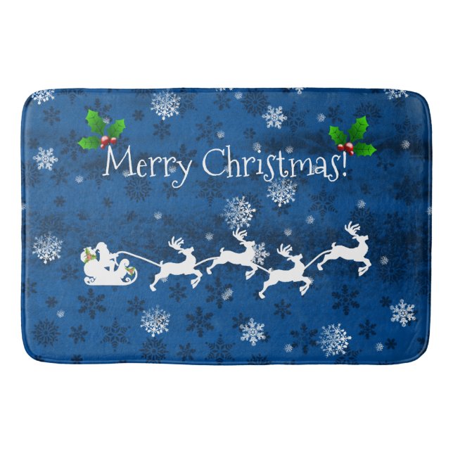 Blue Santa's Sleigh och Reindeer Bath Mat Badrumsmatta (Framsidan)