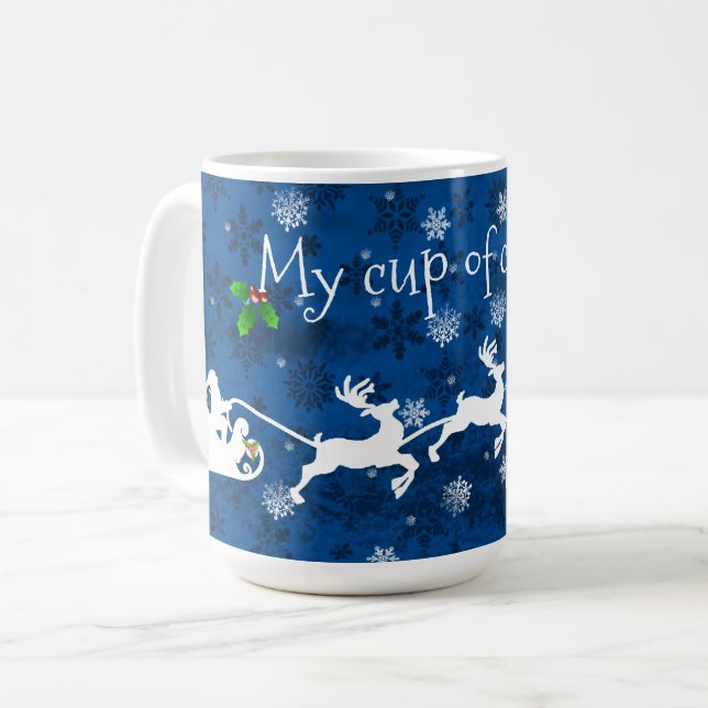 Blue Santa's Sleigh och Reindeer Coffee Mugg (Framsida vänster)