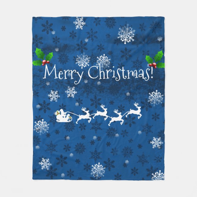 Blue Santa's Sleigh och Reindeer Fleece Blanket (Framsidan)