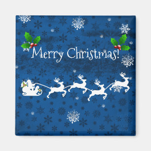 Blue Santa's Sleigh och Reindeer Magnet