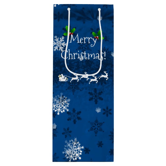 Blue Santa's Sleigh och Reindeer Vin Gift Bag (Framsidan)