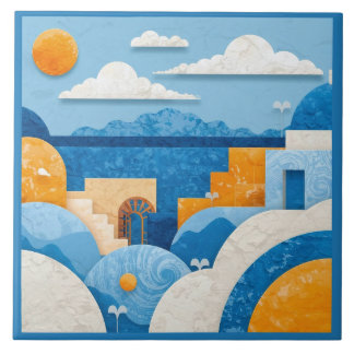 Blue Santorini Mediterranean Azulejo Kakelplatta