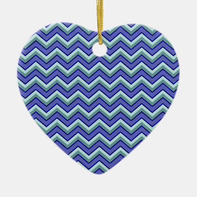 Blue Sapphire Chevron Mönster Julgransprydnad Keramik (Framsidan)