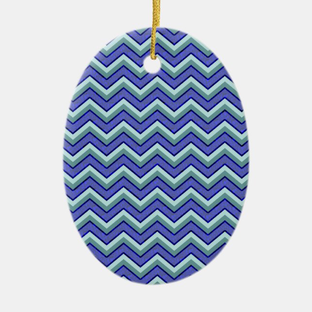 Blue Sapphire Chevron Mönster Julgransprydnad Keramik (Framsidan)
