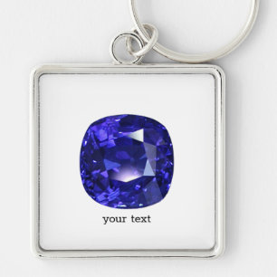 Blue Sapphire Fyrkantig Silverfärgad Nyckelring