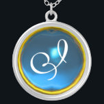 Blue Sapphire Gem Monogram Silverpläterat Halsband<br><div class="desc">Elegant och unik design med gemstone. Mycket exakt modellering och rendering i 3D Studio Max av Bulgan Lumini .Part från serien Hyper Talismans.</div>
