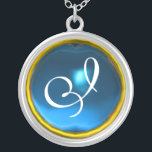 Blue Sapphire Gem Monogram Silverpläterat Halsband<br><div class="desc">Elegant och unik design med gemstone. Mycket exakt modellering och rendering i 3D Studio Max av Bulgan Lumini .Part från serien Hyper Talismans.</div>