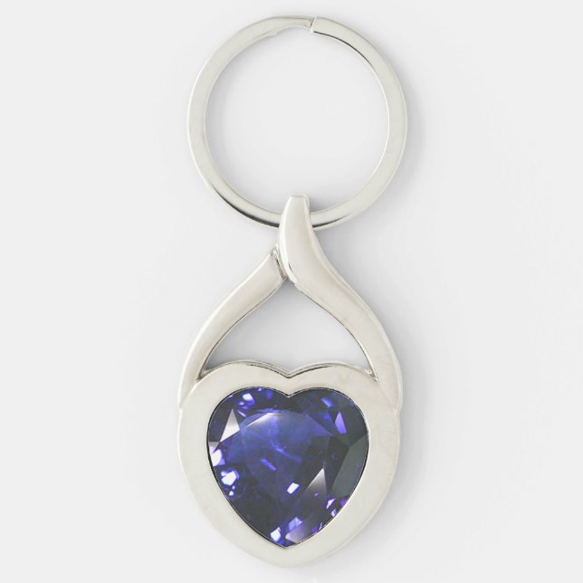 Blue Sapphire Heart Gemstones Twisted Heart Silverfärgad Nyckelring (Framsidan)