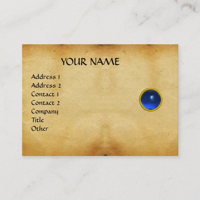BLUE SAPPHIRE MON,GRÅTT AGATA PARchment, Guld Visitkort (Framsida)