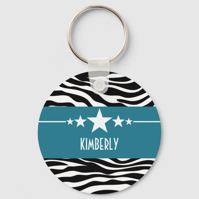 Blue Sassy Star Zebra Keychain Nyckelring (Framsida)